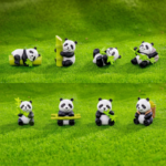 Mini Panda Figurine Set – 8 Pcs Bamboo Style Resin Decor