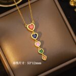 Rainbow Heart Charm Gold Necklace