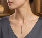 Silver Multicolor Crystal Pendant Necklace. - Image 2